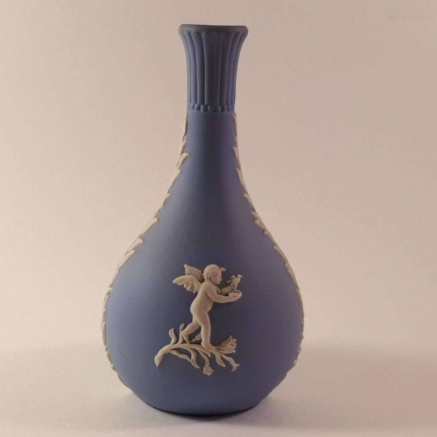 Vintage Wedgwood Jasperware Blue Bud Vase , Depict Cherubs