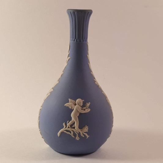 Vintage Wedgwood Jasperware Blue Bud Vase , Depict Cherubs