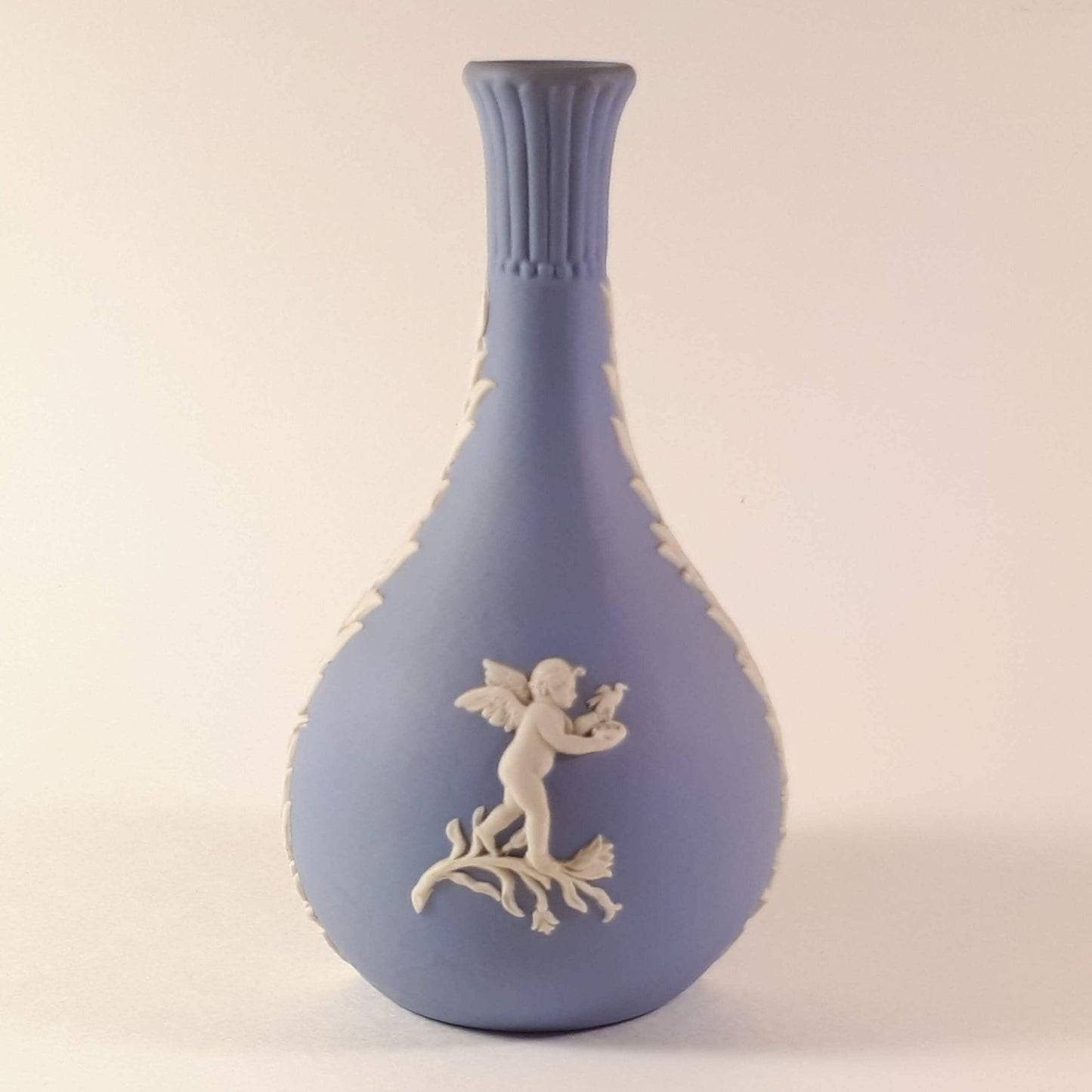Vintage Wedgwood Jasperware Blue Bud Vase , Depict Cherubs