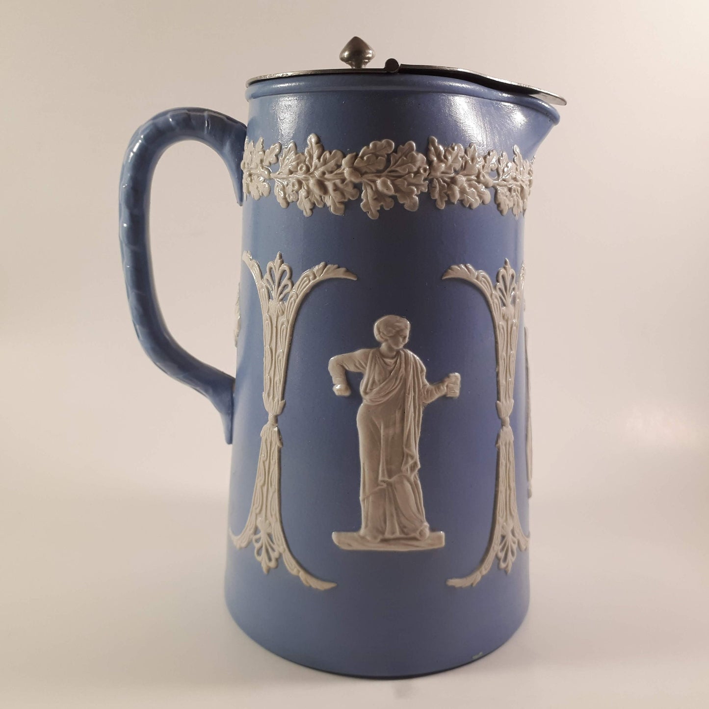 Antique English Blue Jasperware 7 Inches syrup pitcher by Dudson , England