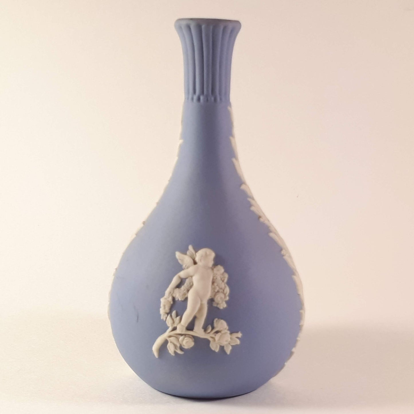 Vintage Wedgwood Jasperware Blue Bud Vase , Depict Cherubs