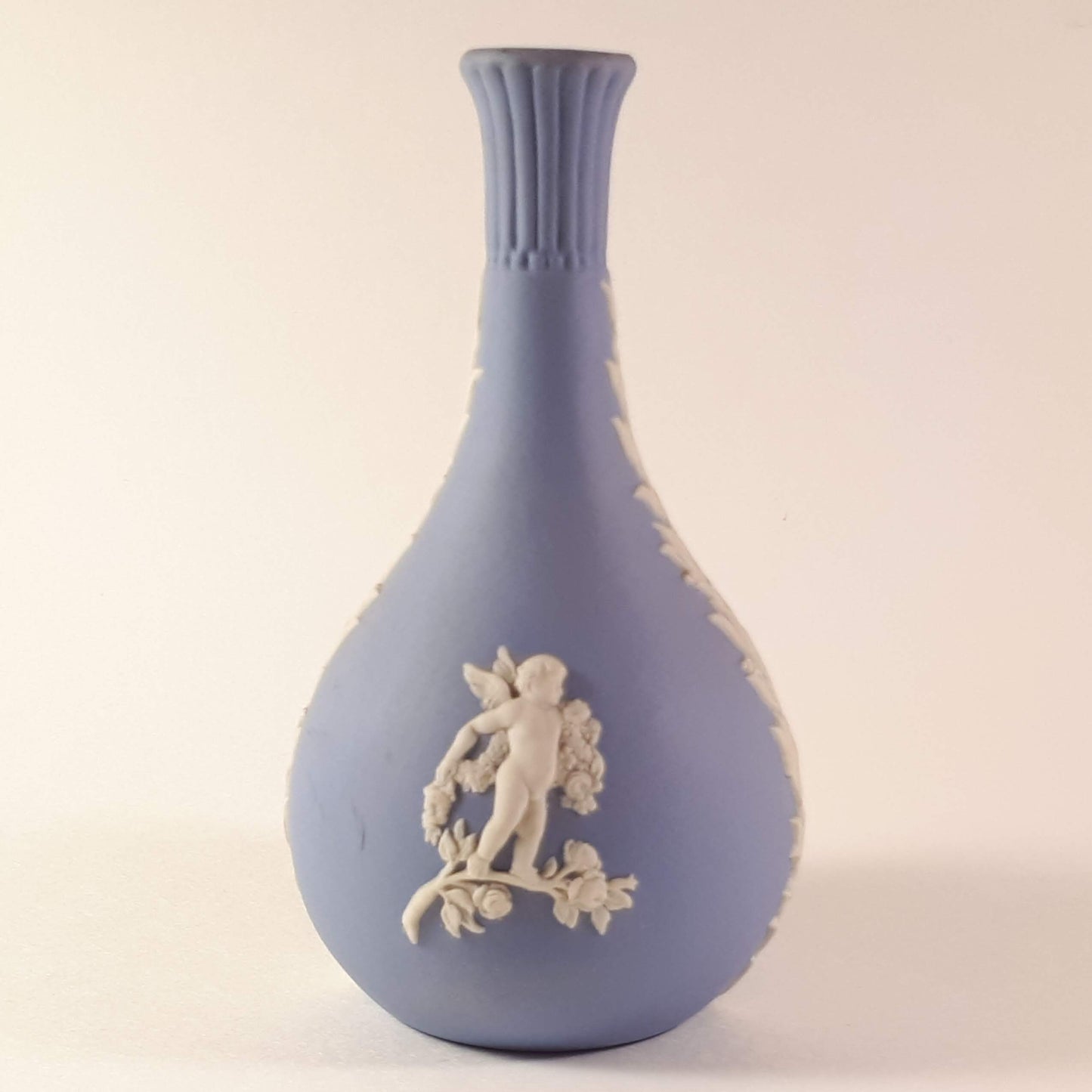 Vintage Wedgwood Jasperware Blue Bud Vase , Depict Cherubs