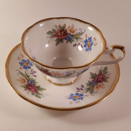 Vintage Bridgedale England, fine bone china floral teacup and saucer.