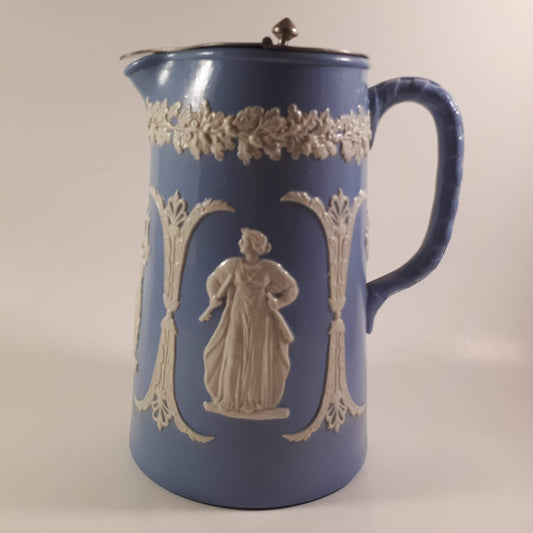 Antique English Blue Jasperware 7 Inches syrup pitcher by Dudson , England