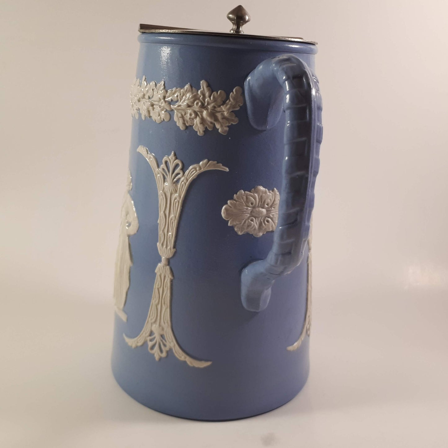 Antique English Blue Jasperware 7 Inches syrup pitcher by Dudson , England