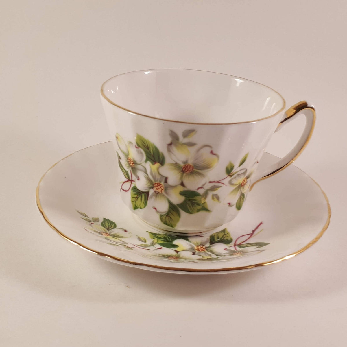 Vintage Delphine China  Green & White Swirl Teacup and Saucer