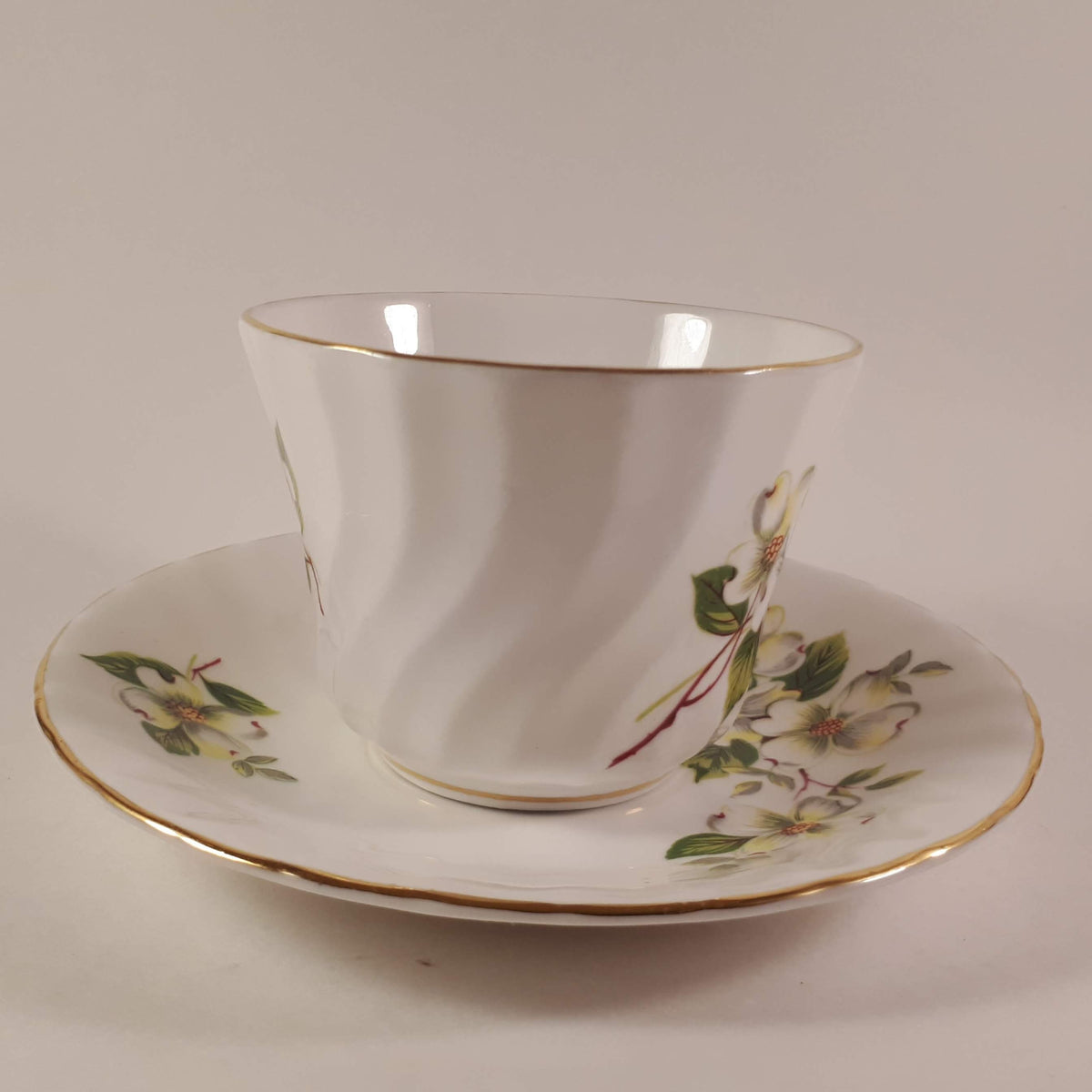 Vintage Delphine China  Green & White Swirl Teacup and Saucer
