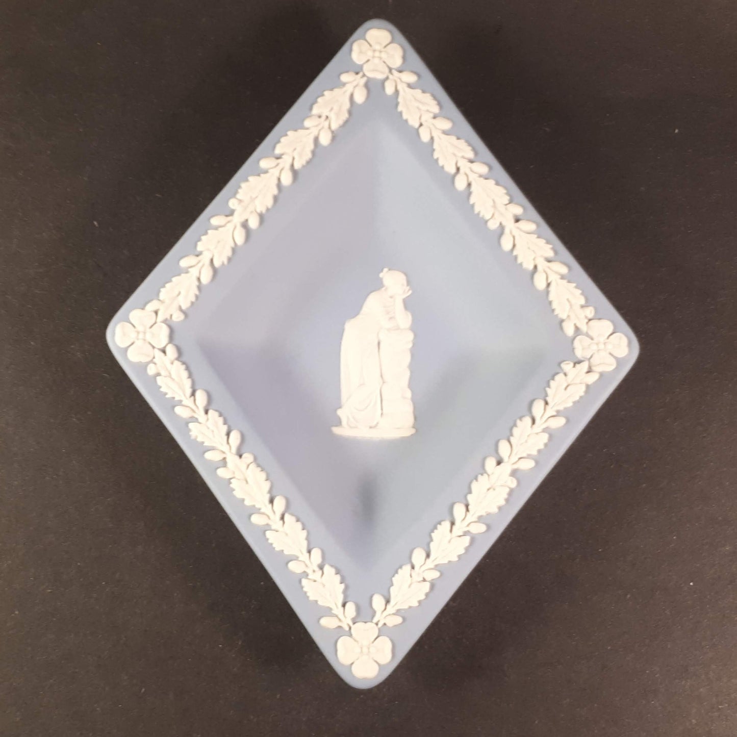 Vintage Diamond shaped Wedgwood Blue Jasperware Trinket m pin dish, Tray