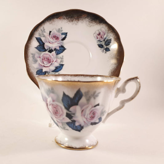 Royal Standard Pink Rose Teacup and Saucer, Heavy Gold Design