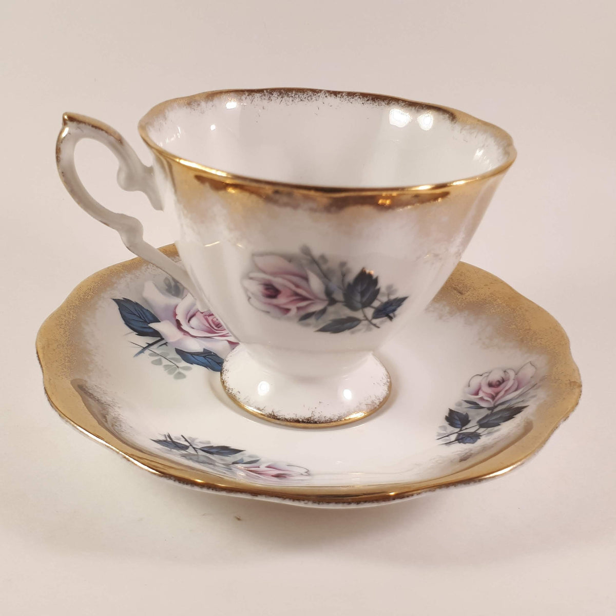 Royal Standard Pink Rose Teacup and Saucer, Heavy Gold Design