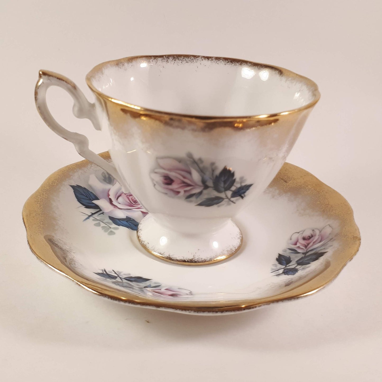 Royal Standard Pink Rose Teacup and Saucer, Heavy Gold Design