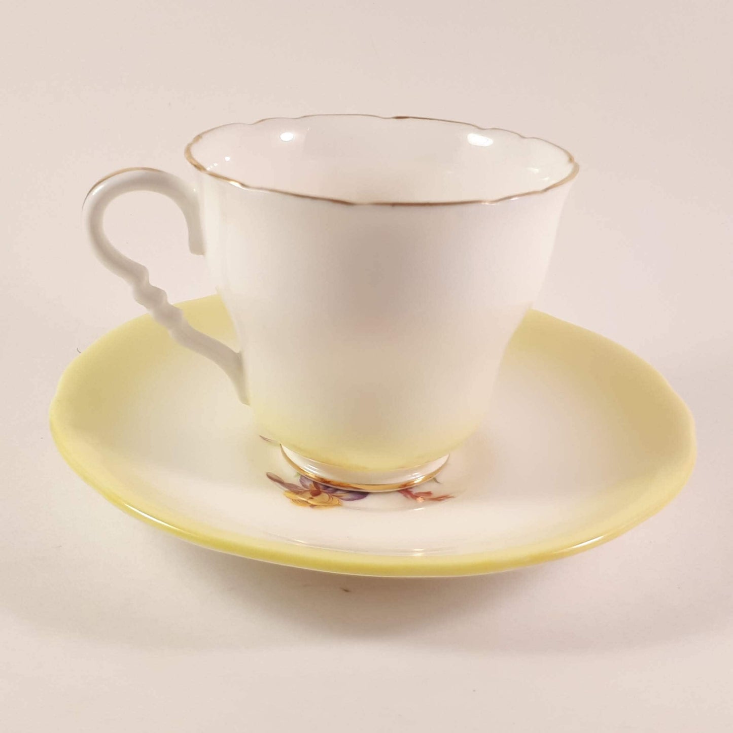 Vintage Royal Stafford Bone China Tea Cup & Saucer Yellow With floral Pattern