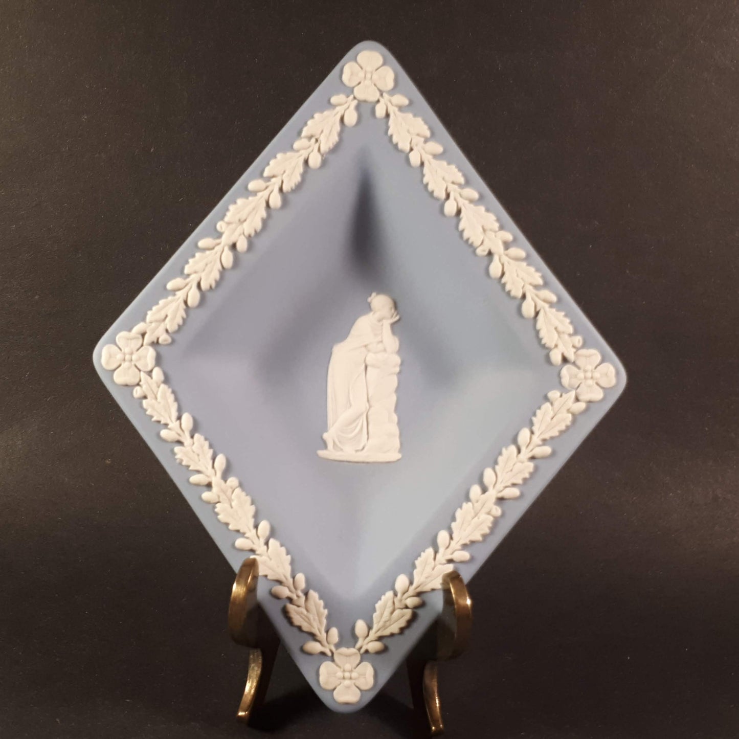 Vintage Diamond shaped Wedgwood Blue Jasperware Trinket m pin dish, Tray