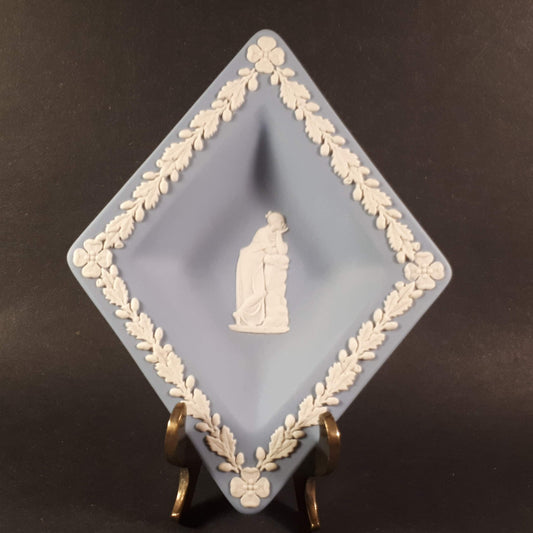 Vintage Diamond shaped Wedgwood Blue Jasperware Trinket m pin dish, Tray