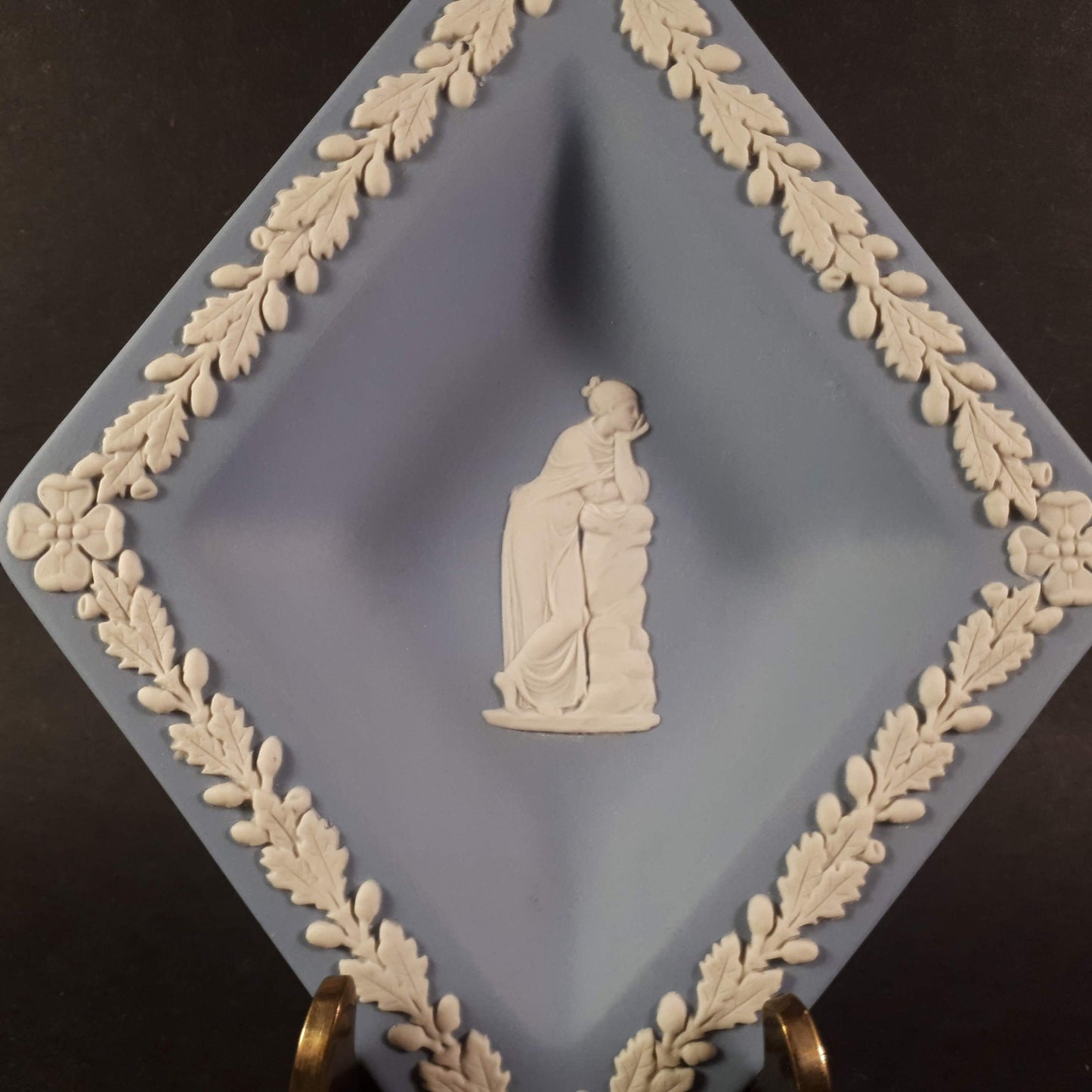Vintage Diamond shaped Wedgwood Blue Jasperware Trinket m pin dish, Tray