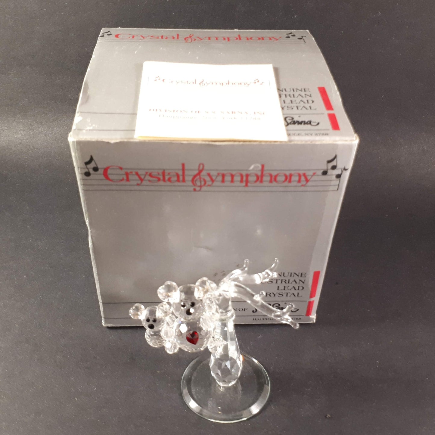 Vintage Crystal Symphony Teddy Bears Figurine, Austrian Crystal Heart, Original Box