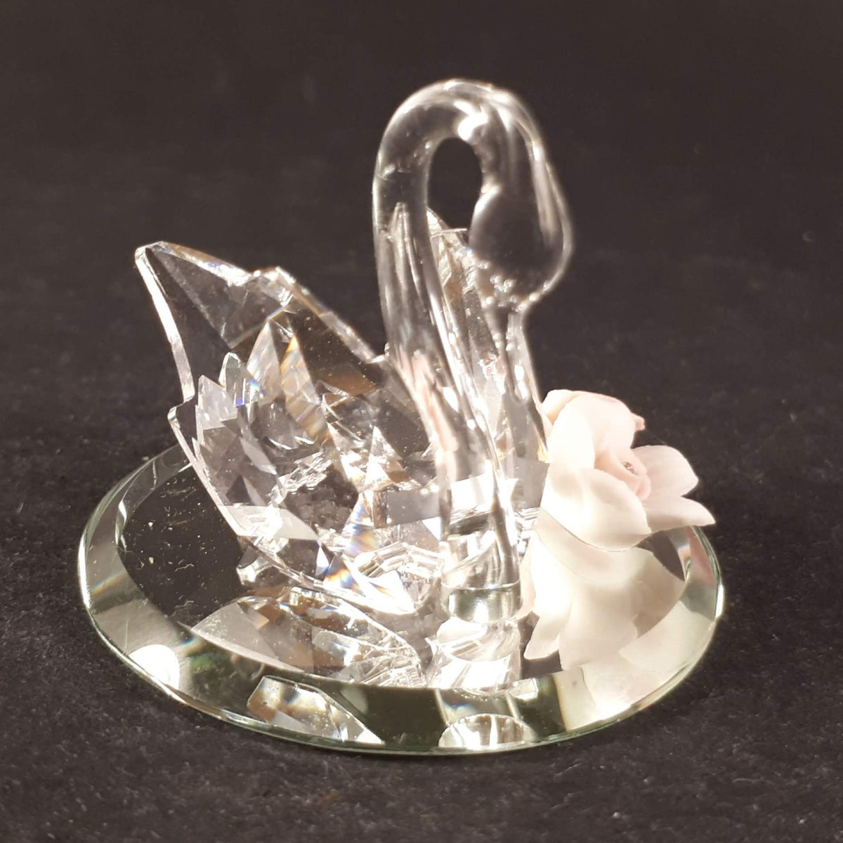 Swarovski Crystal Swan with Ceramic Flowers, Swan Figurine