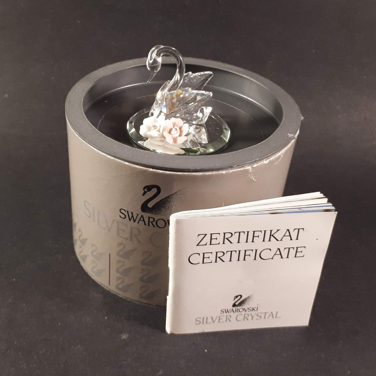 Swarovski Crystal Swan with Ceramic Flowers, Swan Figurine