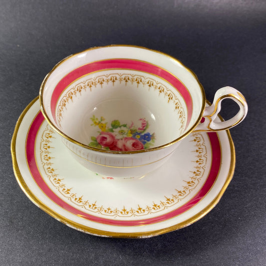 Vintage Royal Stafford bone china with floating roses teacup and saucer