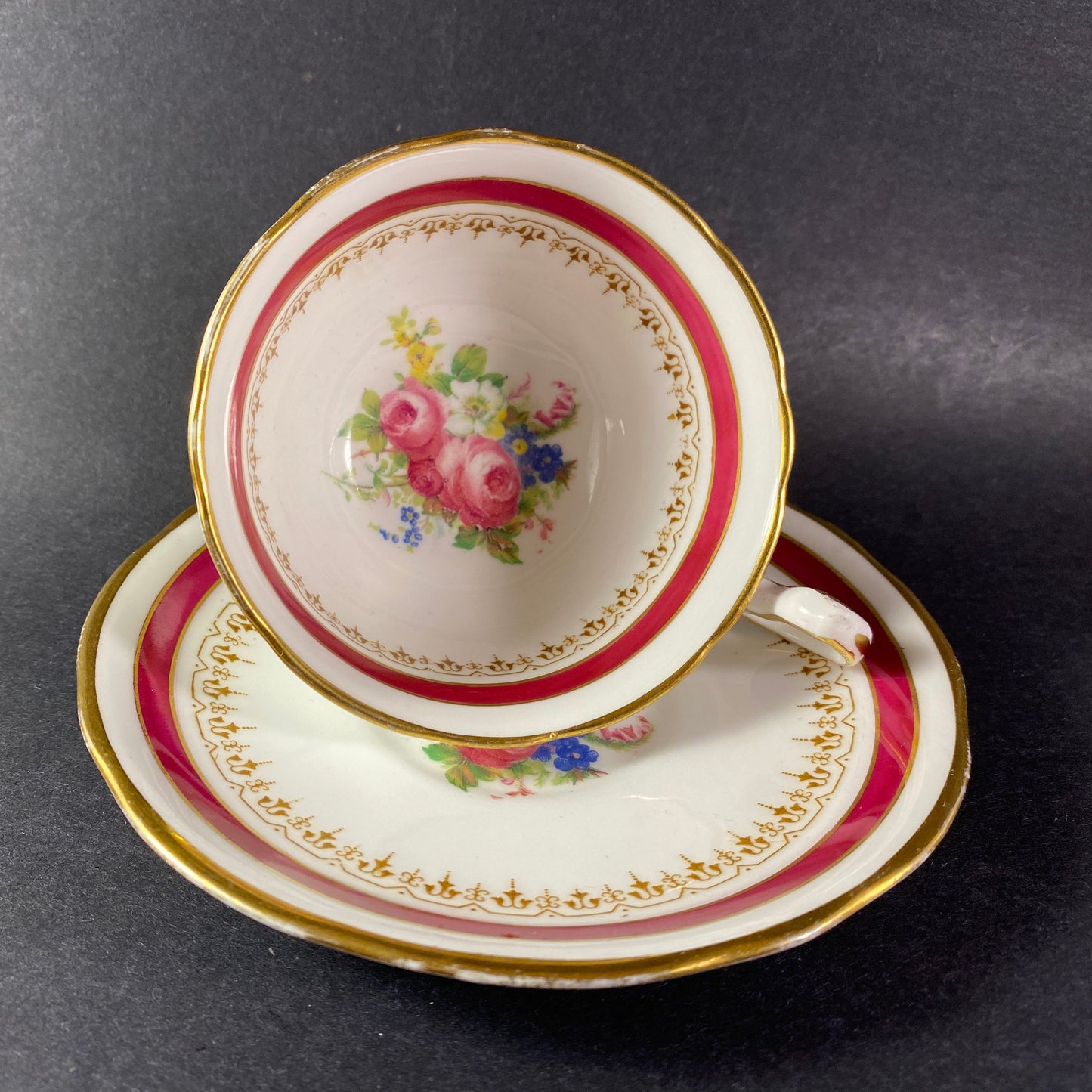 Vintage Royal Stafford bone china with floating roses teacup and saucer