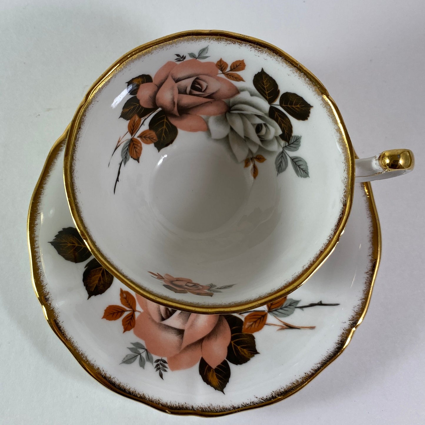 RARE !! Stunning Royal Adderley orange & white roses bone china teacup and saucer