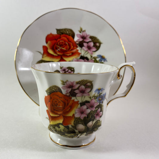 RARE !! Elizabethan Flowers of the season Vibrant Bone china Teacup and Saucer