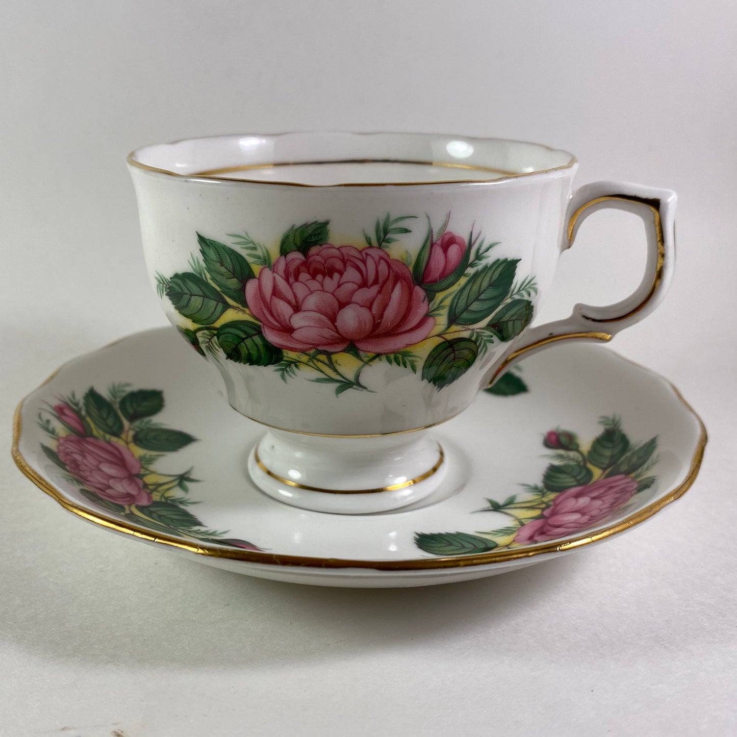 RARE Vintage ColClough pink cabbage roses teacup and saucer 1950s