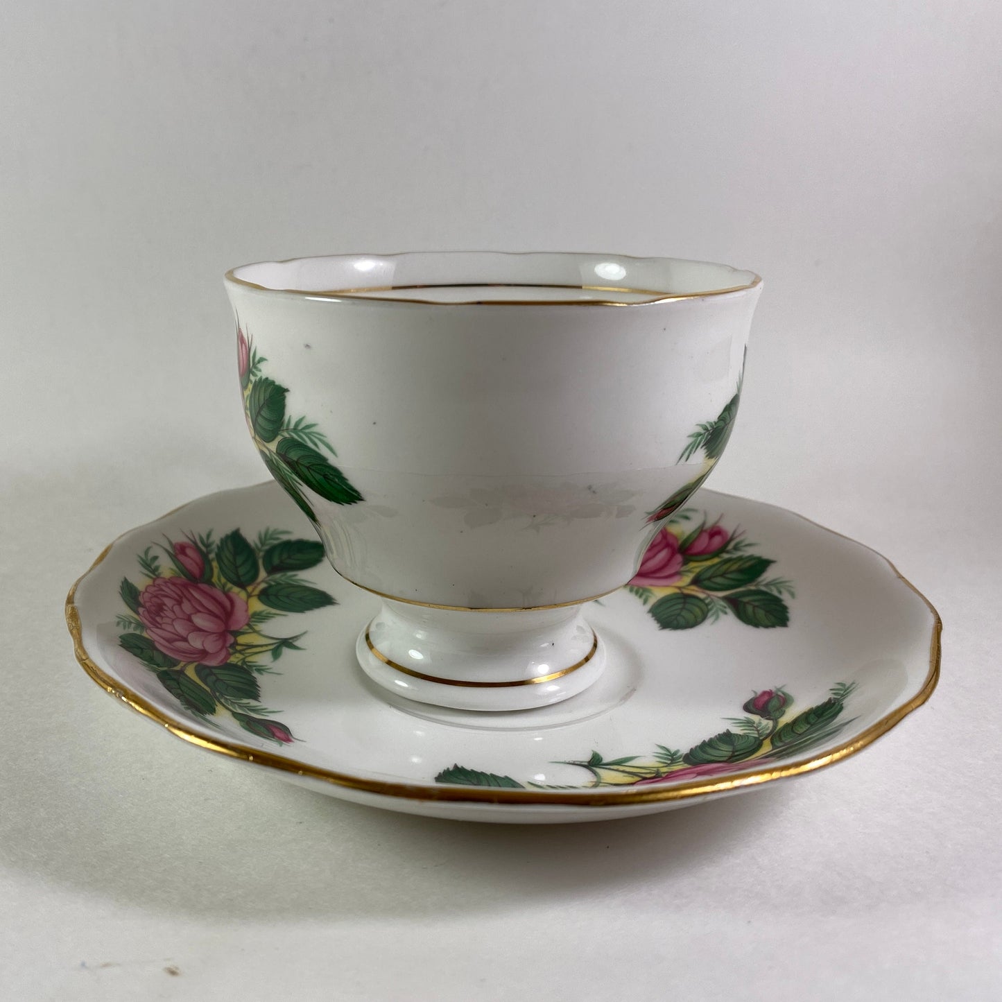 RARE Vintage ColClough pink cabbage roses teacup and saucer 1950s