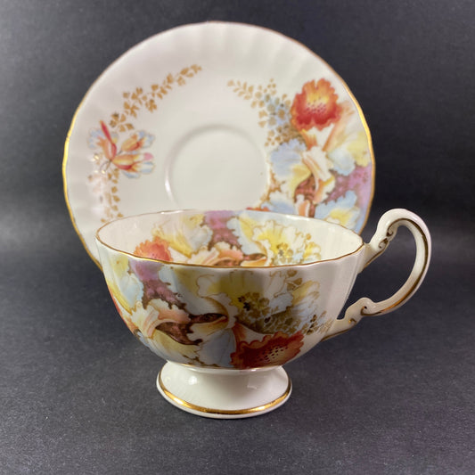 RARE !! Exotic Aynsley Bone china  wide mouth yellow & brown floral # 2444