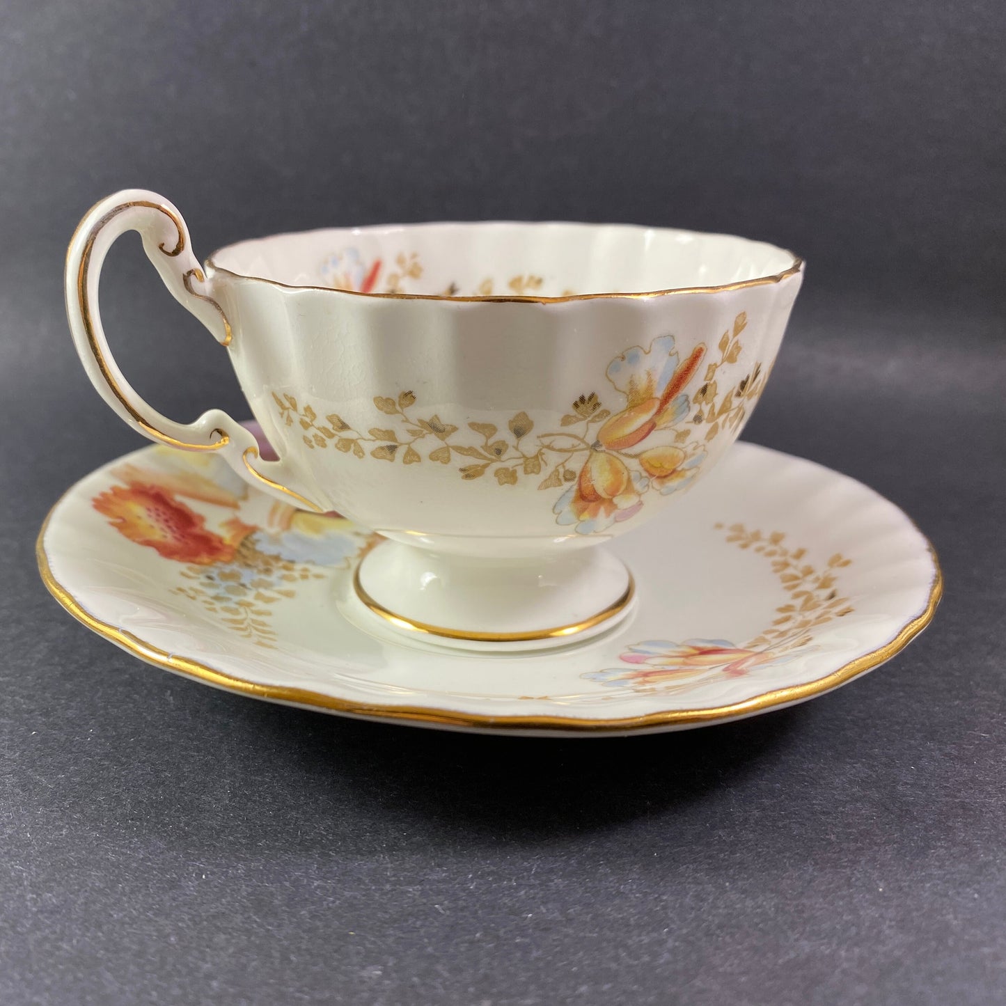 RARE !! Exotic Aynsley Bone china  wide mouth yellow & brown floral # 2444