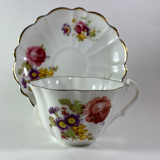 Vintage English floral bone china teacup and saucer