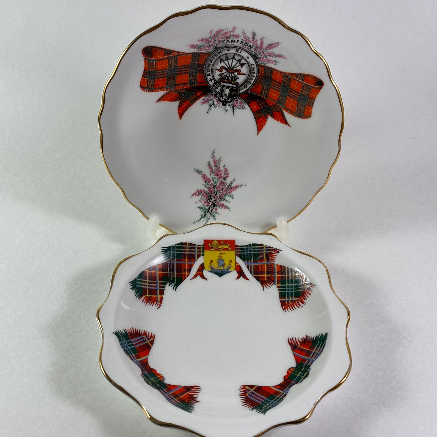 Vintage Set of 2 Scottish tartan design Royal Albert & Royal Grafton pin dishes