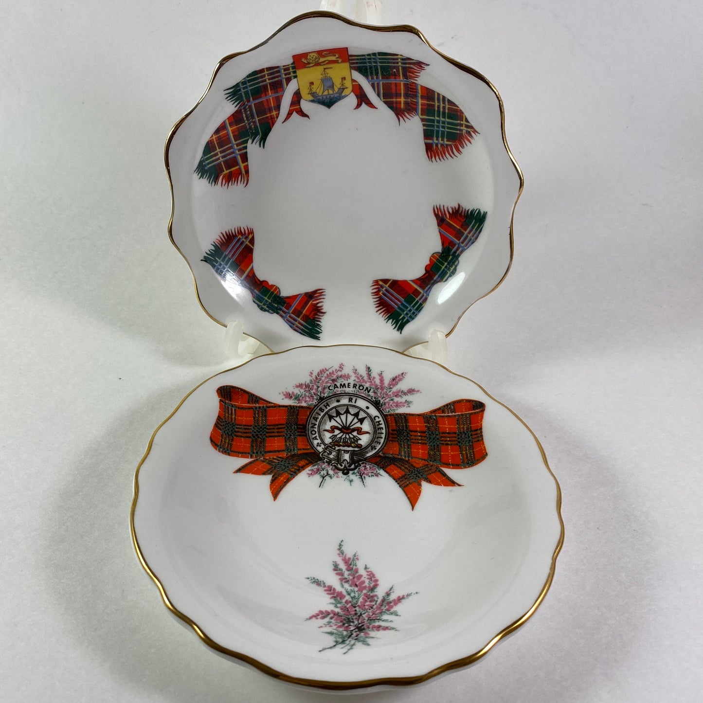 Vintage Set of 2 Scottish tartan design Royal Albert & Royal Grafton pin dishes