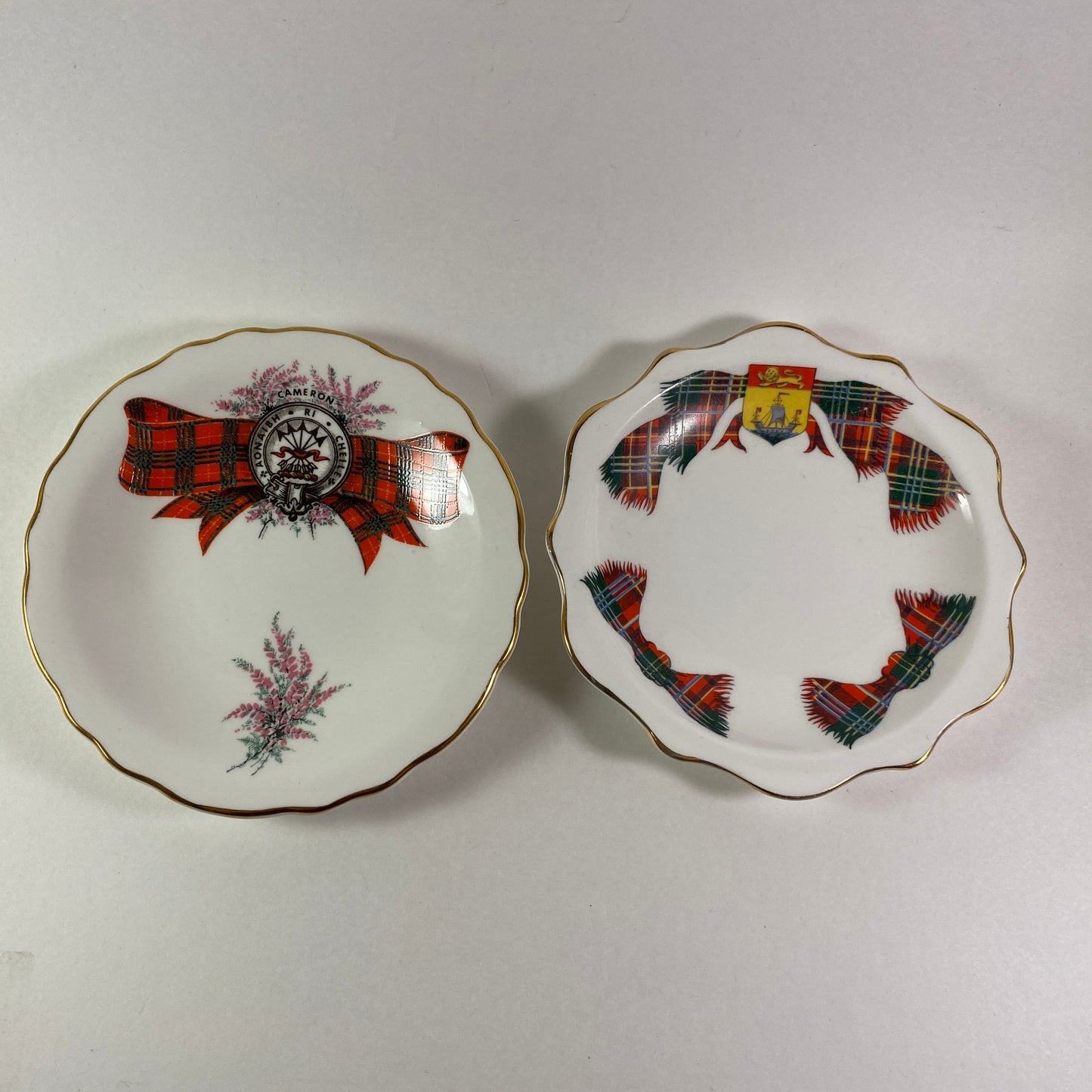 Vintage Set of 2 Scottish tartan design Royal Albert & Royal Grafton pin dishes