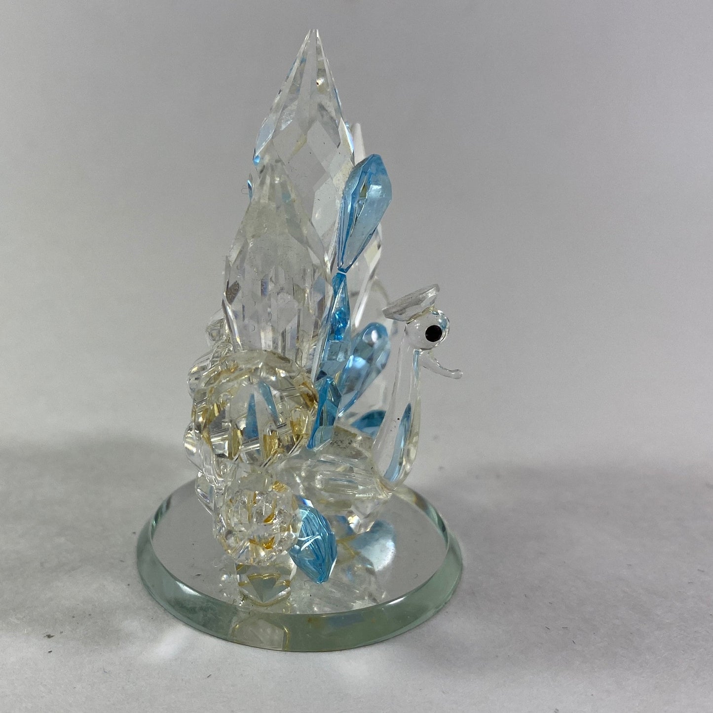 Crystal Peacock Figurine, Blue and Clear Crystals on Mirror