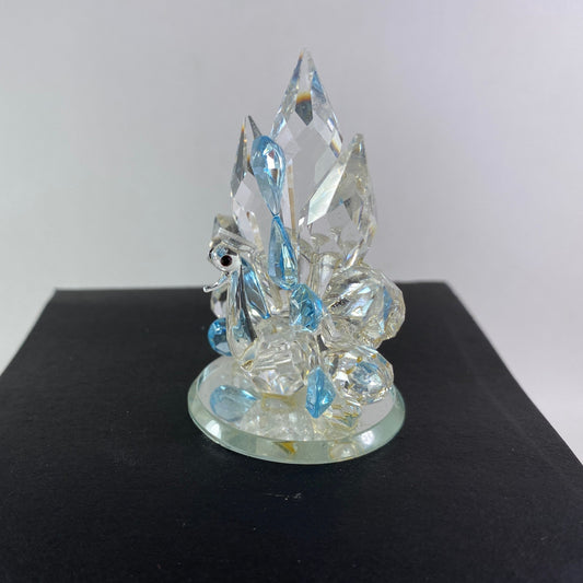 Crystal Peacock Figurine, Blue and Clear Crystals on Mirror
