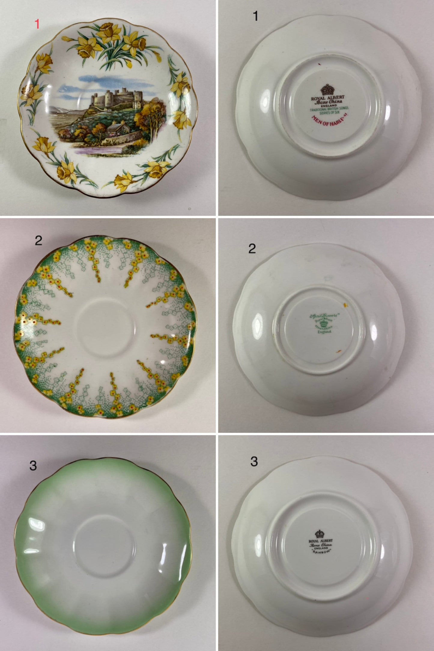 6 Royal Albert 6 Colclough orphan saucers for Replacements, bridal showers tea party