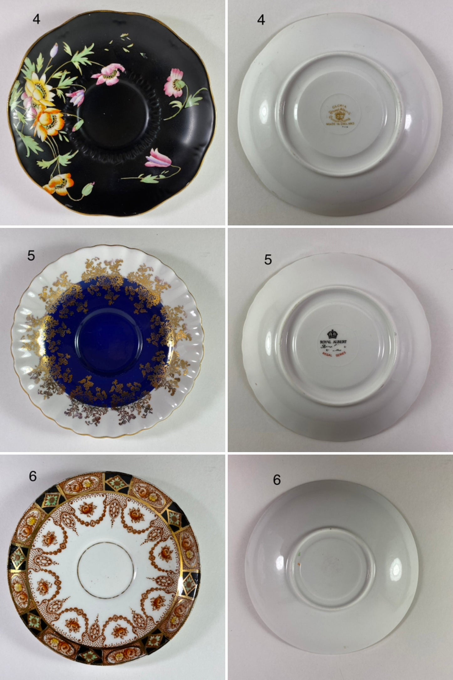 6 Royal Albert 6 Colclough orphan saucers for Replacements, bridal showers tea party