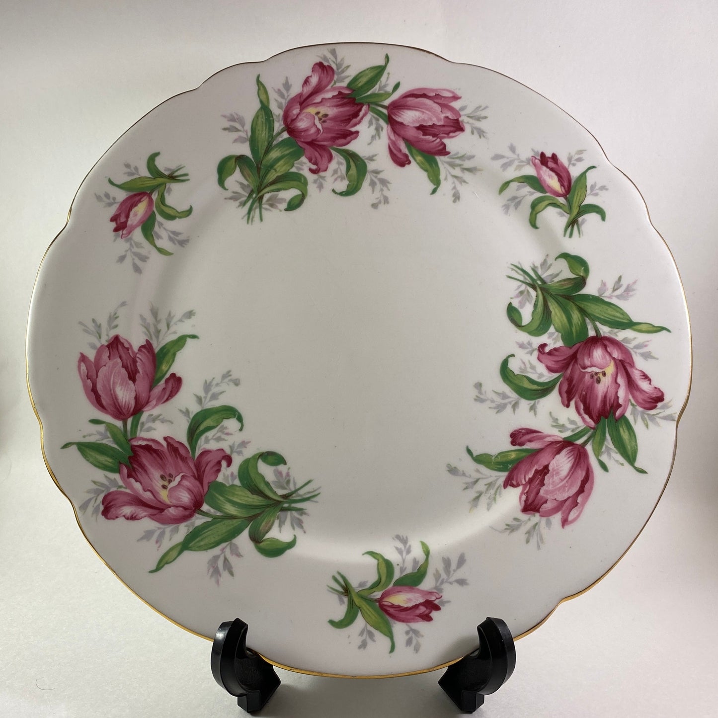 RARE Gladstone Rembrandt dinner plate Beautiful pink Tulip design with gold trim