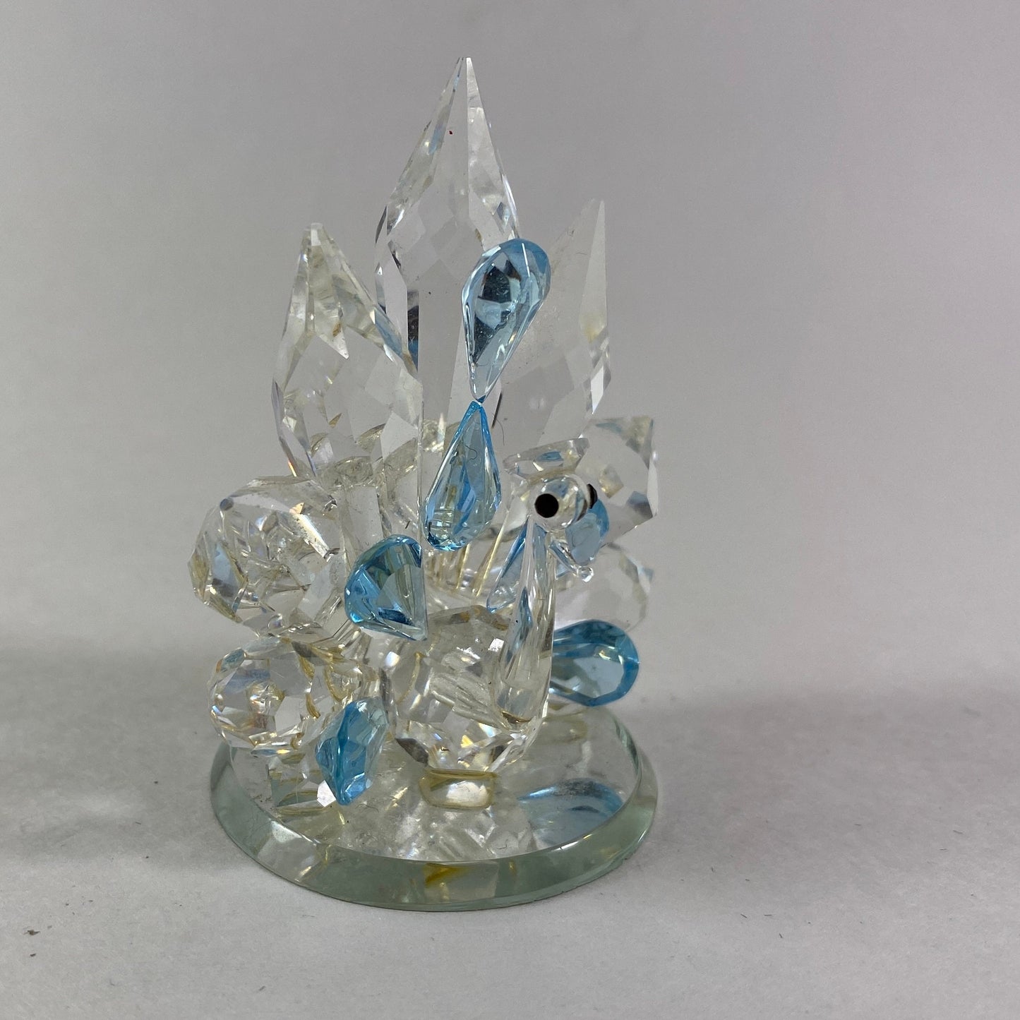 Crystal Peacock Figurine, Blue and Clear Crystals on Mirror