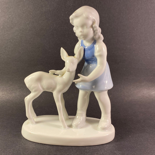 Vintage Gerold Porzellan Bavaria Germany Figurine Girl With Deer