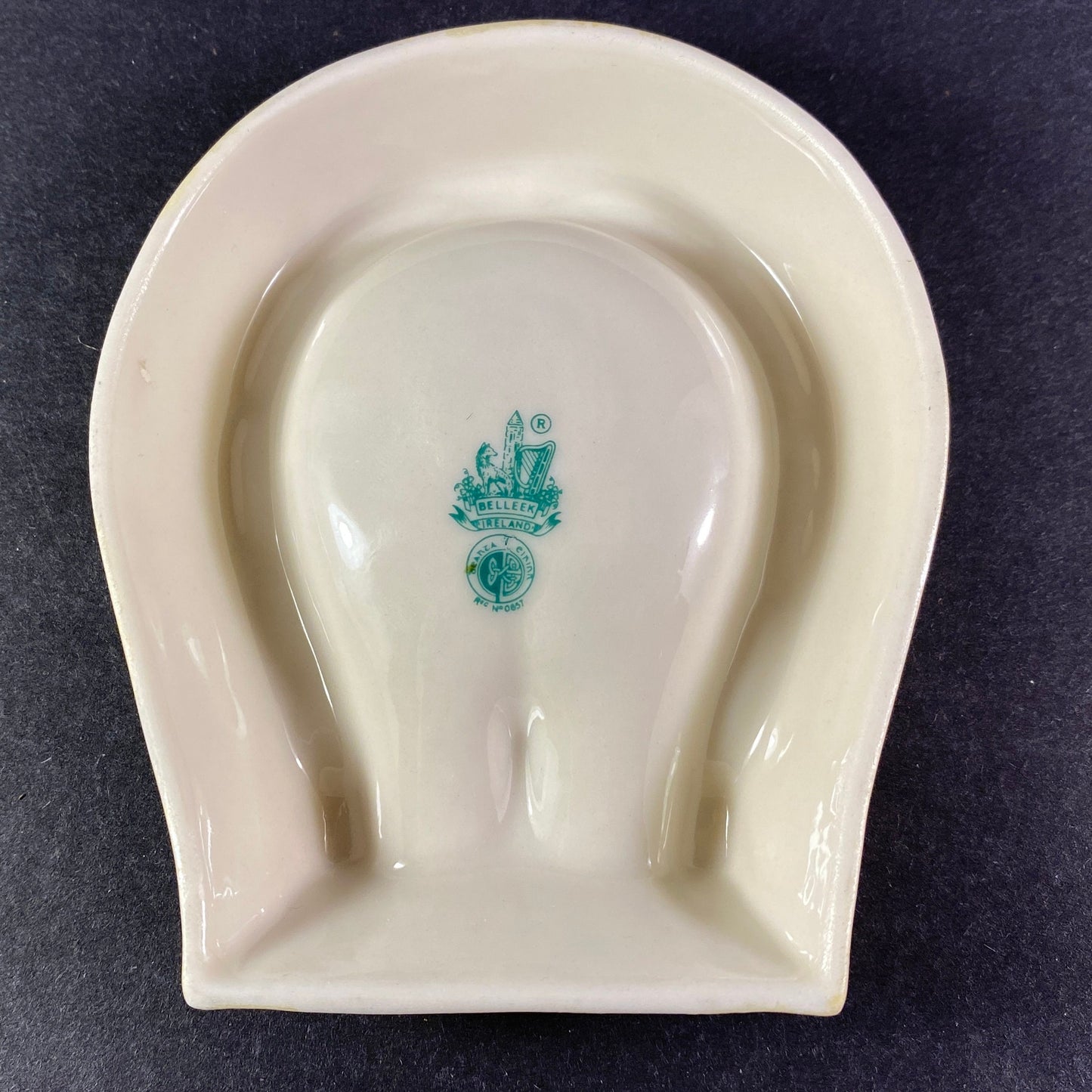 Belleek Irish Porcelain Horseshoe Ashtray in Shamrock Pattern