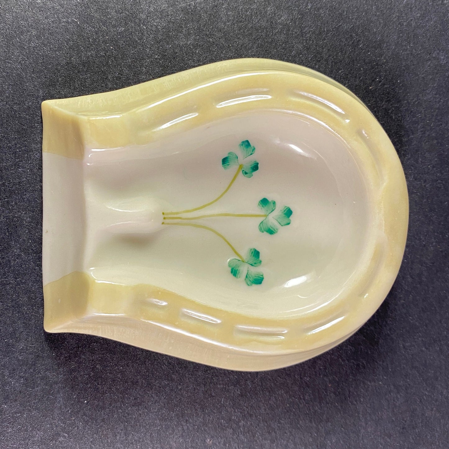 Belleek Irish Porcelain Horseshoe Ashtray in Shamrock Pattern