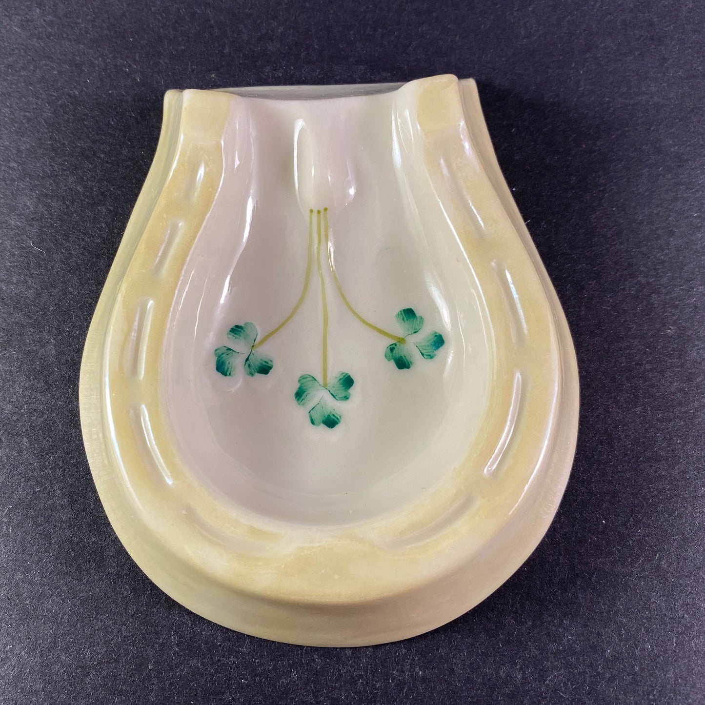 Belleek Irish Porcelain Horseshoe Ashtray in Shamrock Pattern