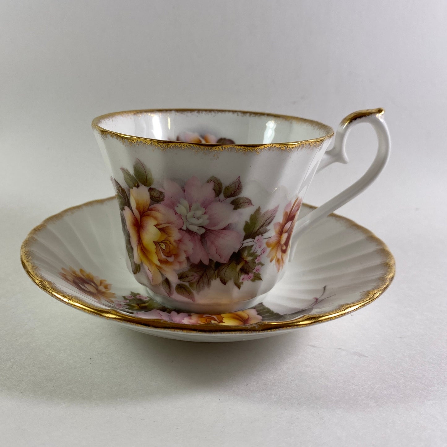 Vintage Birks Staffordshire Bone China Teacup and Saucer, Floral Roses