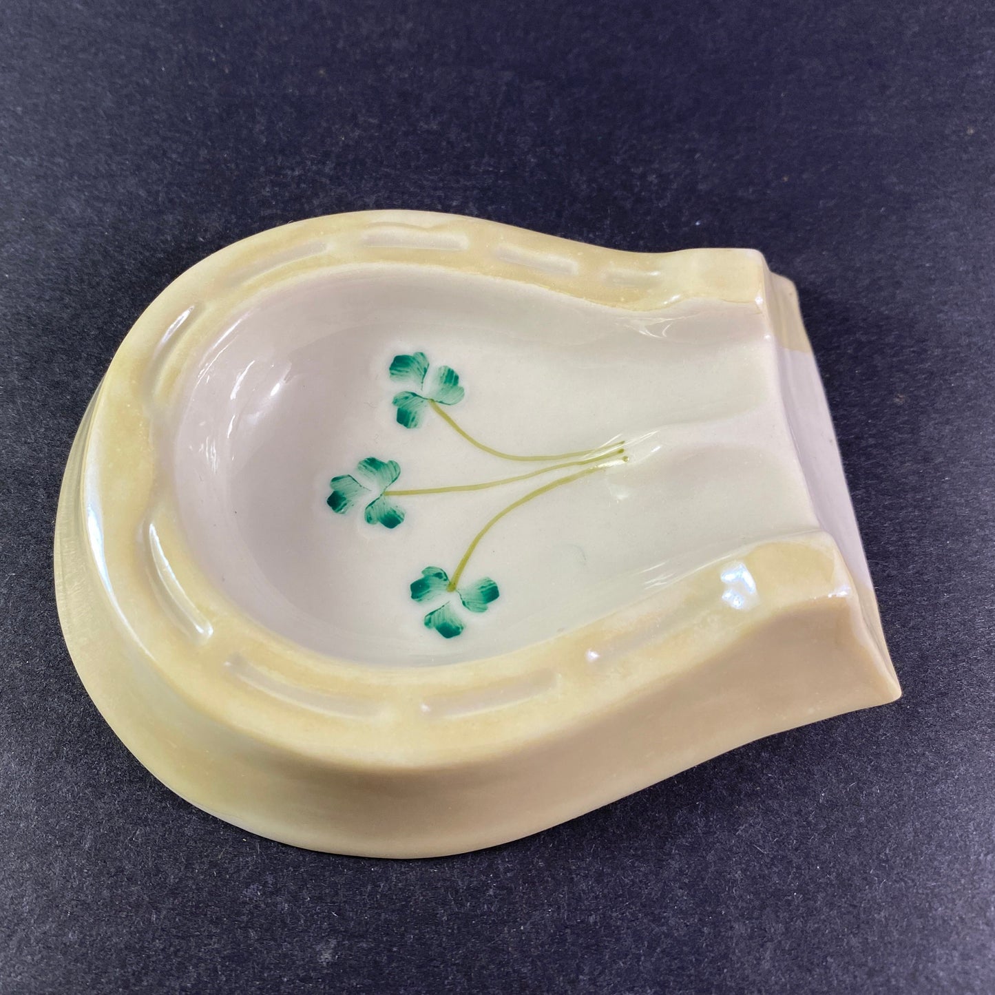 Belleek Irish Porcelain Horseshoe Ashtray in Shamrock Pattern