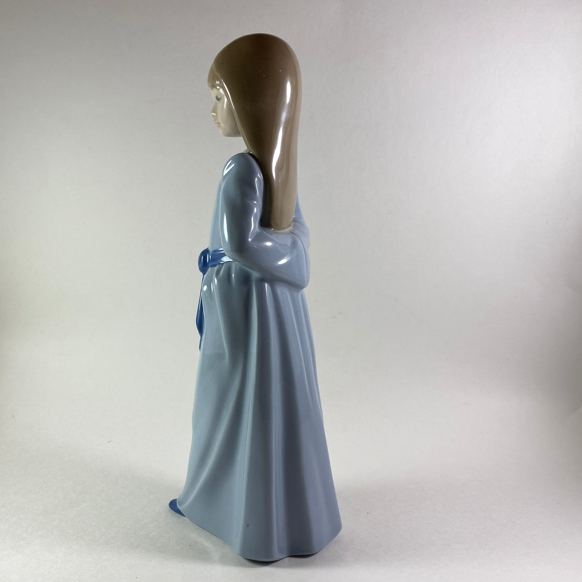 Vintage Nao Figurine Lladro Girl Looking Down with Blue Dress Hand Painted