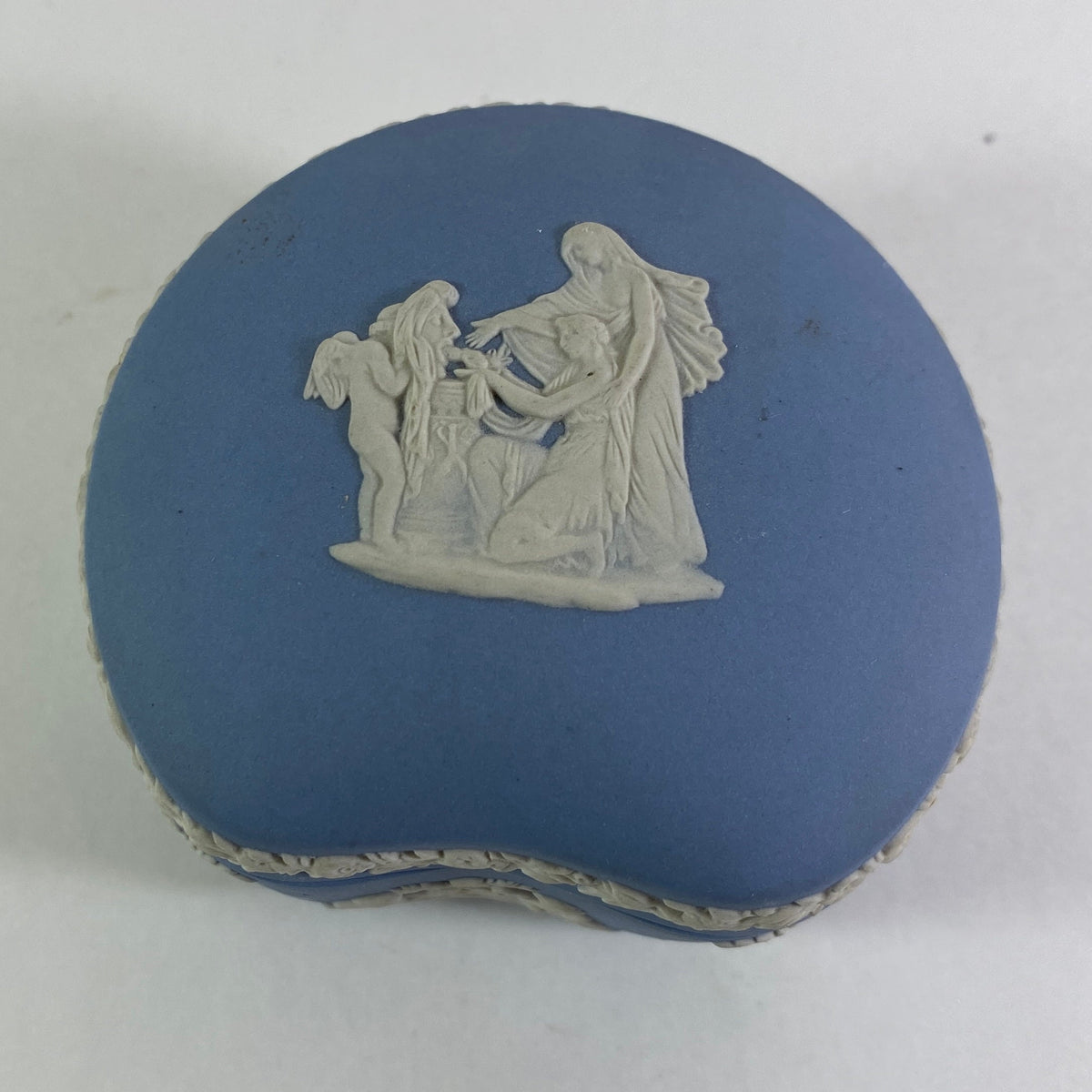 Wedgwood Pale Blue Jasperware Bean Shaped Trinket Box & Lid