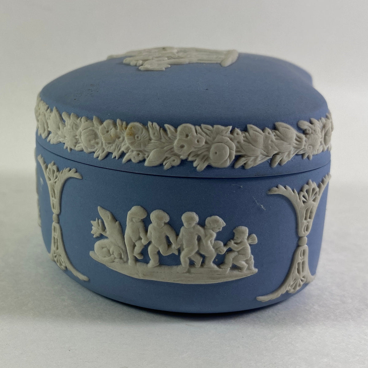 Wedgwood Pale Blue Jasperware Bean Shaped Trinket Box & Lid