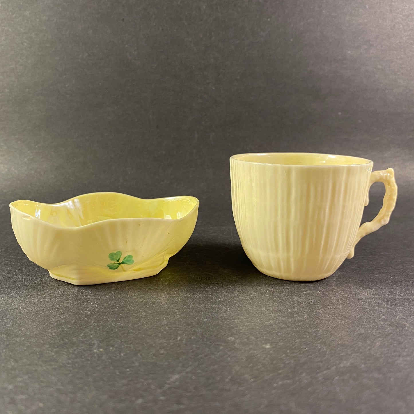 Vintage Belleek Set of 2  demitasse cup  & small Pin Dish with Shamrock design